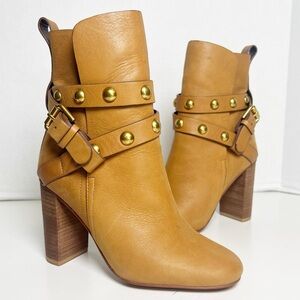 •SEE BY CHLOE• Janis Heeled Bootie in Brown Leather Gold Studded Size EU 35/US 5